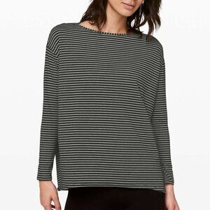 Lululemon Back In Action Long Sleeve Modern Stripe Heathered Black White 8